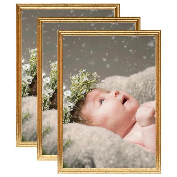 vidaXL Fotorámiky na stôl, koláž 3 ks, zlaté 15x21 cm, MDF