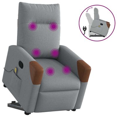 vidaXL Zdvíhacie a sklápacie masážne kreslo bledosivé látka