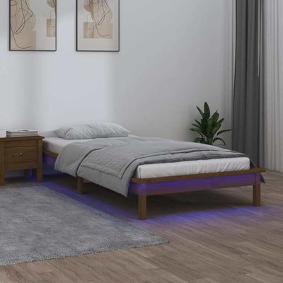 vidaXL Posteľný rám s LED medový 90x190 cm malé jednolôžko masív