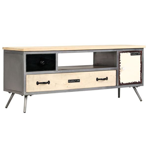 vidaXL TV stolík masívne mangovníkové drevo a oceľ 120x30x45 cm