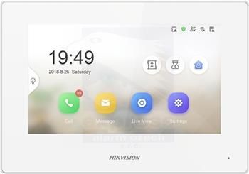 Hikvision 7" IP bytový dotykový monitor, Wi-Fi; PoE; bílý provedení bilý plast, 7" barevný dotykový LCD displej