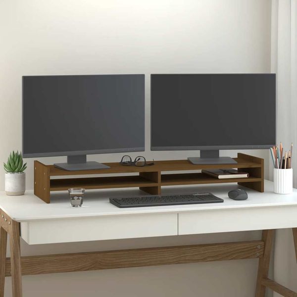 vidaXL Stojan na monitor medovo-hnedý 100x27x15 cm masívna borovica