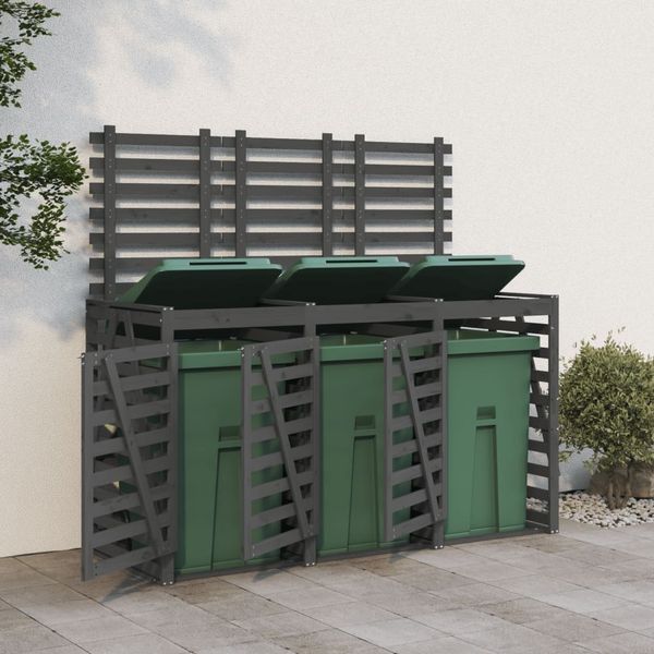 vidaXL Úložný box na tri odpadkové koše sivý masívna borovica