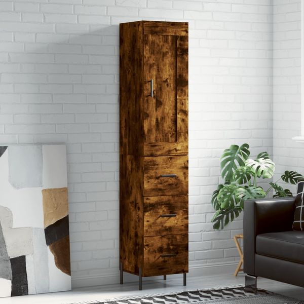 vidaXL Vysoká skrinka dymový dub 34,5x34x180 cm spracované drevo