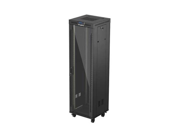 19'' Voľne stojaca racková skriňa 42u/600x600 (flat pack) s presklenými dverami lcd čierna lanberg V2