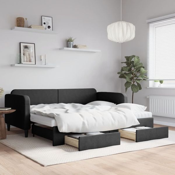 vidaXL Rozkladacia denná posteľ so zásuvkami čierna 90x190 cm látka