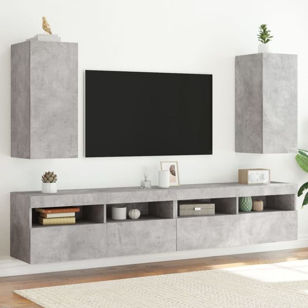 vidaXL TV nástenné skrinky s LED svetlami 2 ks betón.sivé 30,5x35x70cm
