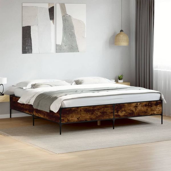 vidaXL Posteľný rám dymový dub 180x200 cm kompozitné drevo a kov