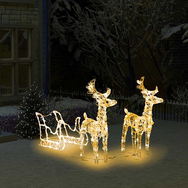vidaXL Vianočná dekorácia so sobmi a saňami 160 LED 130 cm akryl