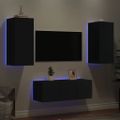 vidaXL 4-dielne TV nástenné skrinky s LED čierne kompozitné drevo