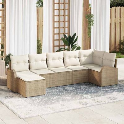 vidaXL Sada pohoviek s vankúšom s úložiskom 7 pcs Béžová polyratan