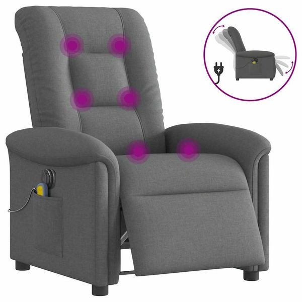 vidaXL Elektrické masážne sklápacie kreslo tmavosivé látka