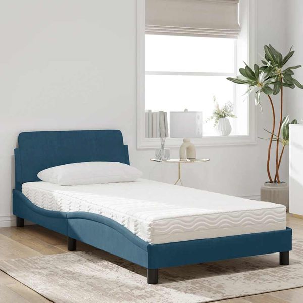 vidaXL Posteľ s matracom Dover modrý 100x200 cm zamat