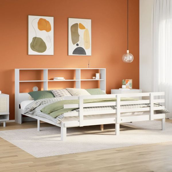 vidaXL Posteľ s knižnicou bez matraca biela 180x200cm borovicový masív