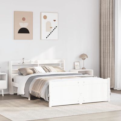 vidaXL Posteľný rám s čelom biely 135x190 cm borovicový masív