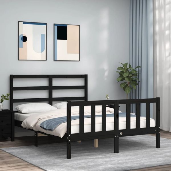 vidaXL Rám postele s čelom čierny 140x190 cm masívne drevo