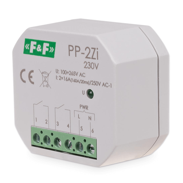 Relé elektromagnetické F&F PP-2Zi/230, 2× NO, 230V, 2x 16A, do krabice