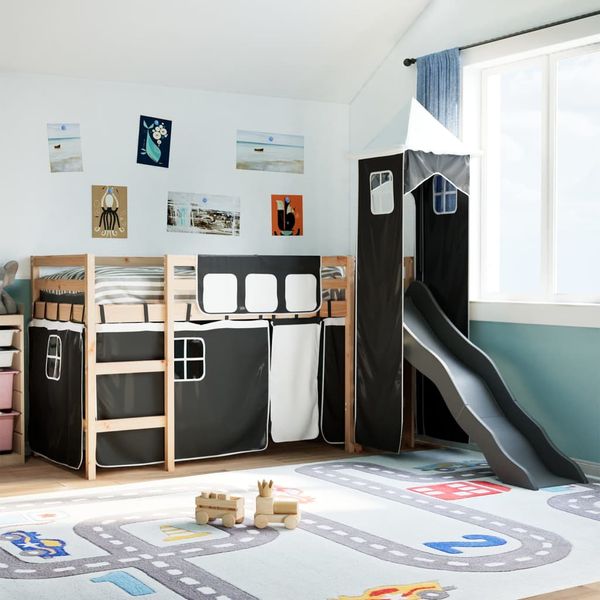 vidaXL Detská vyvýšená posteľ veža bielo-čierna 90x200 cm borovica