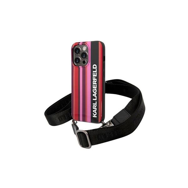 Puzdro Karl Lagerfeld pre iPhone 14 Pro 6,1" KLHCP14LSTSTP ružové pevné puzdro Color Stripes Strap