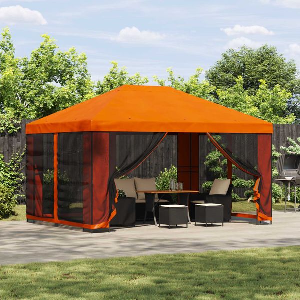 vidaXL Altánok 4 × 3 m Oranžová Polyester a oceľ 190 gsm