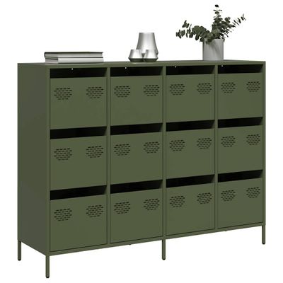 VidaXL Príborník Olive Green 135x39x103,5 cm Oceľ valcovaná za studena