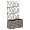 vidaXL Vyvýšený záhon+mriežka, 2 nádoby 58x30x107 cm, polyratan, sivý