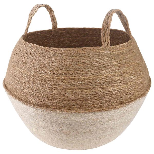 vidaXL Kvetináč s uchami Biela Ø 45 x 36 cm 100% Morská tráva