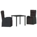 vidaXL Záhradný jedálenský set s vankúšom 3 pcs Čierna polyratan