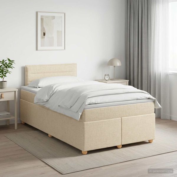 vidaXL Posteľ boxspring s matracom Krémová 120 x 200 cm Látka