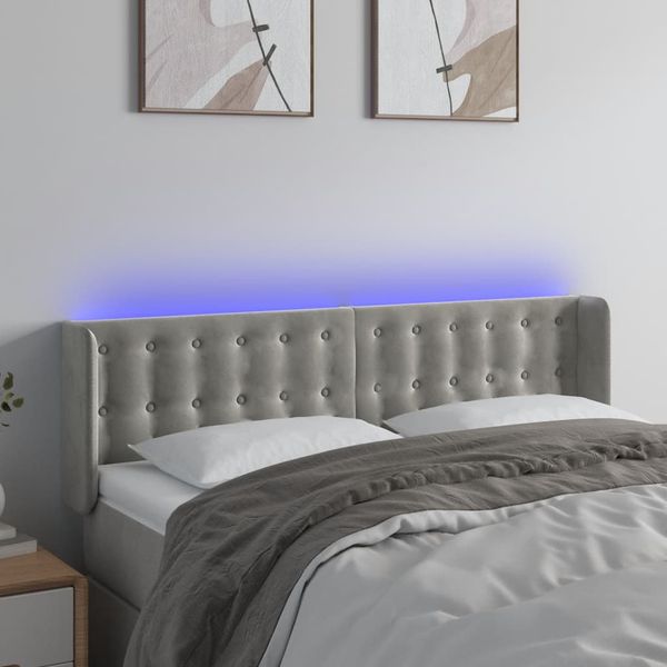 vidaXL Čelo postele s LED bledosivé 147x16x78/88 cm zamat