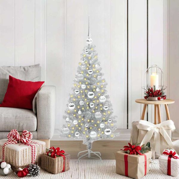vidaXL Vianočný stromček s 150 LED-i so stojanom Strieborná 120 cm PET