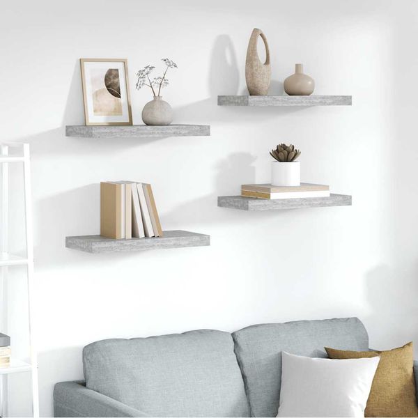 vidaXL Plávajúce nástenné police 4 ks betónové sivé 50x23x3,8 cm MDF