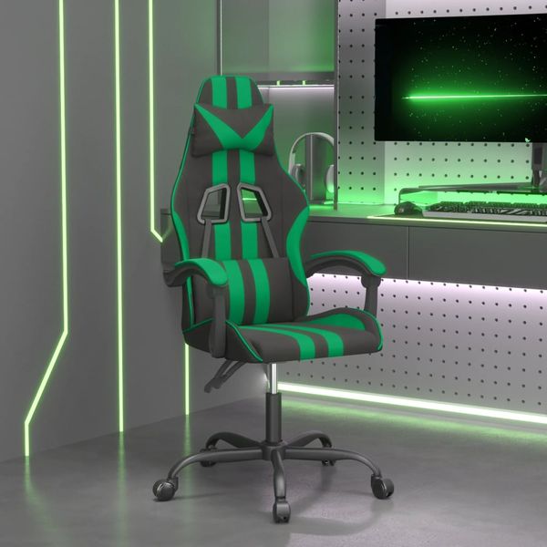 vidaXL Otočná herná stolička čierna a zelená umelá koža