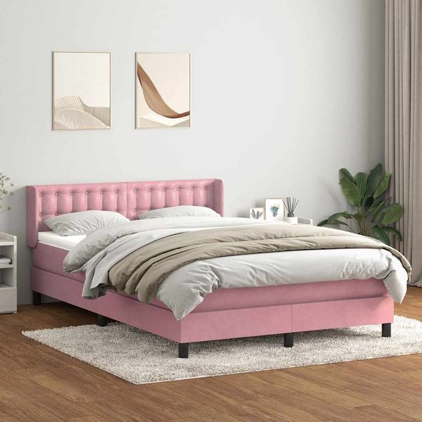 vidaXL Posteľný rám boxsping s matracom ružový 140x210 cm zamat