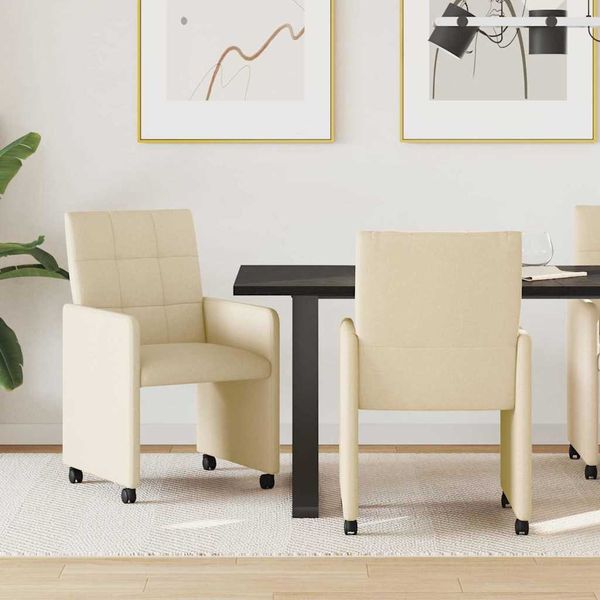 vidaXL Jedálenské stoličky na kolieskach 2 pcs Krémová 58 x 65 x 94 cm