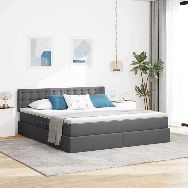 vidaXL Postel s úložným prostorem a matrací Tmavo šedá 180 x 200 cm