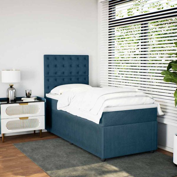 vidaXL Posteľný rám boxsping s matracom modrý 80x200 cm zamat