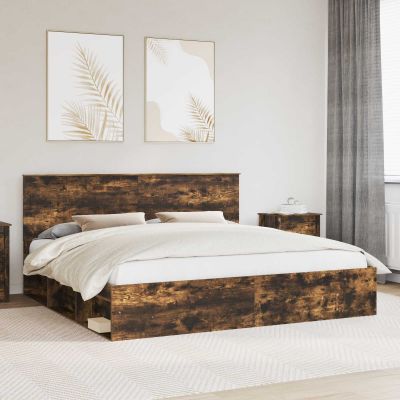 vidaXL Rám postele Dymová dub 200 x 200 cm Masívne borovicové drevo