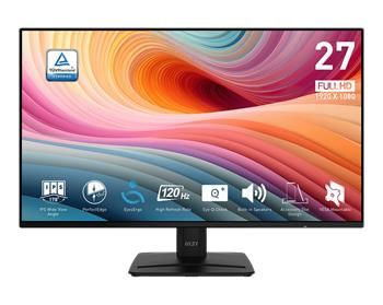 MSI monitor PRO MP271A E2, 27" IPS/1920 x 1080 (FHD)/120Hz/1ms/DP/HDMI/D-Sub/černá Monitor, 27", 1920 × 1080 px, IPS, 120 Hz, 1 ms, HDMI, DisplayPort, VGA, reproduktory 2× 2W, náklon, cerný
