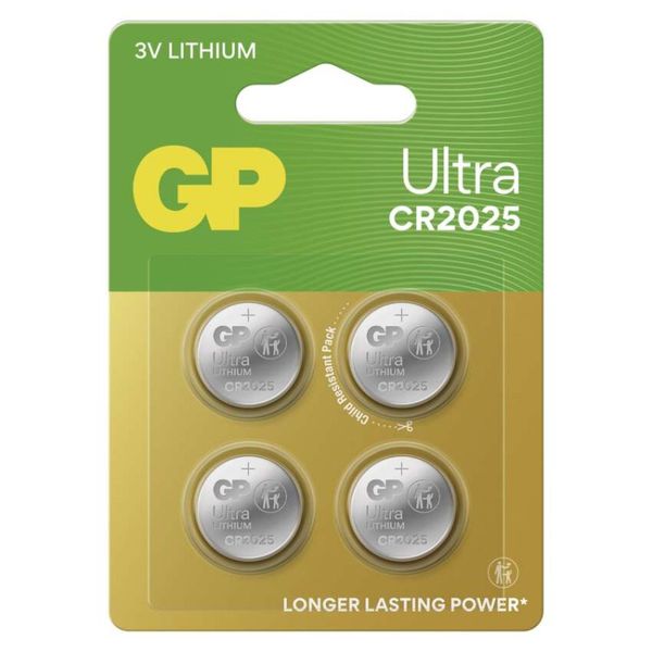 Lítiová gombíková batéria GP Ultra CR2025, 4 ks