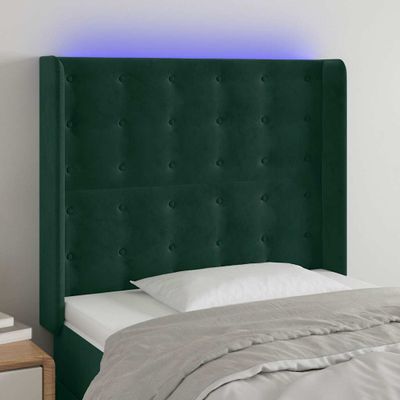vidaXL Čelo postele s LED tmavozelené 83x16x118/128 cm zamat