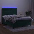 vidaXL Posteľný rám boxsping matrac a LED tmavozelený 140x190 cm zamat