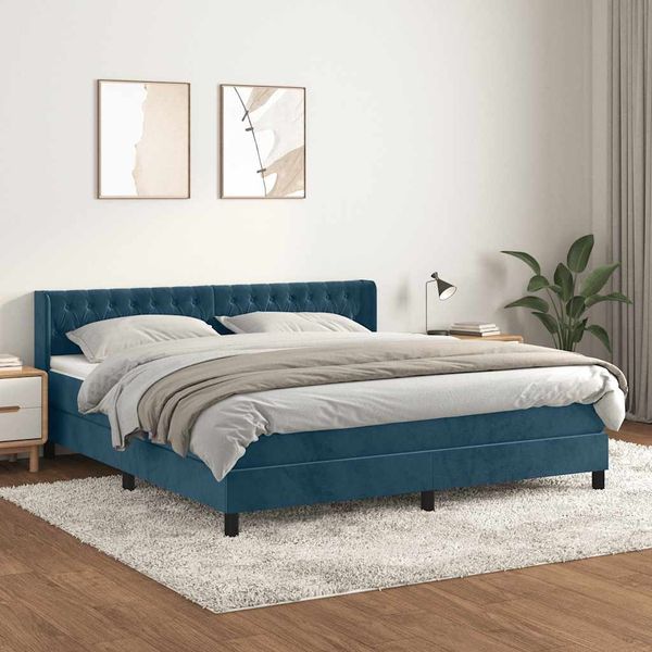 vidaXL Posteľný rám boxsping s matracom tmavomodrý 160x200 cm zamat