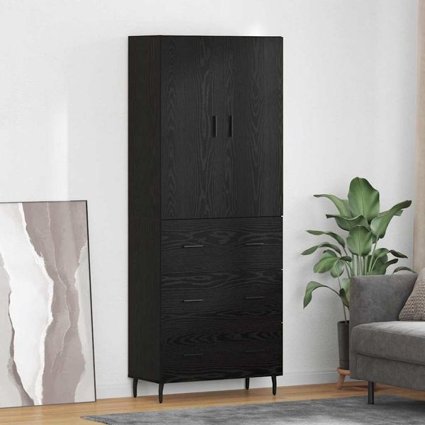 vidaXL Highboard 2 pcs Čierny dub Drevovláknitá doska a sklo