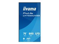 iiyama ProLite LH7566UHSB-B1AG - 74.5" Trieda uhlopriečky (75" zobraziteľný) displej LCD plochý panel - digital signage - so vstavaným prehrávačom médií SoC - Android - 4K UHD (2160p) 3840 x 2160 - čierny rám s matným povrchom