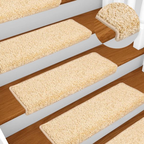 vidaXL Schodové rohože 5 ks 65x21x4 cm krémové s obdĺžnikovým okrajom