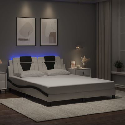 vidaXL Rám postele Viana s LED bez matraca biely a čierny 160x200 cm