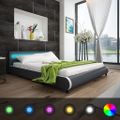 vidaXL Posteľ+matrac, pamäťová pena, LED, sivá, umelá koža 180x200 cm