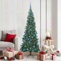 vidaXL Rohový umelý vianočný strom s 300 LED-i Zelená 180 cm PVC a kov