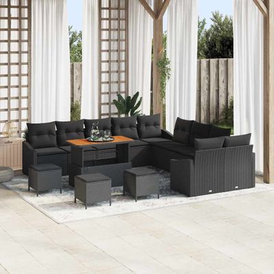 vidaXL Súprava záhradných pohoviek s vankúšom 13 pcs Čierna Poly ratan